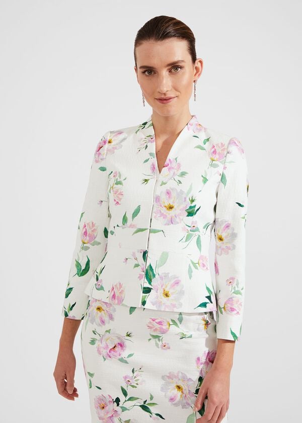 Hobbs Petite Suzanna Floral Tweed Jacket Ivory Multi