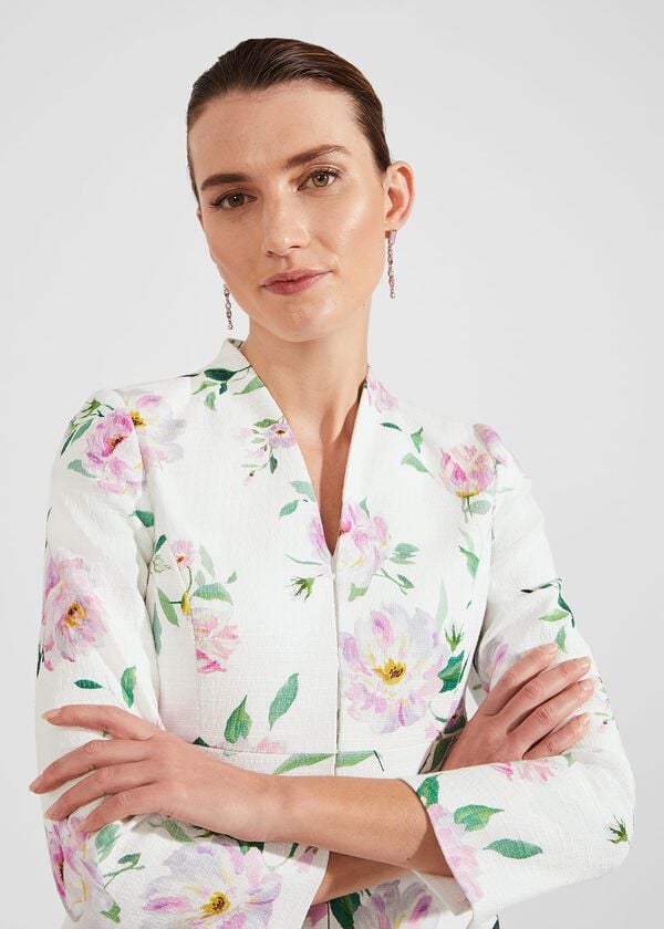 Hobbs Petite Suzanna Floral Tweed Jacket Ivory Multi