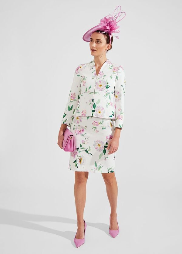 hobbs Petite Suzanna Floral Tweed Jacket Ivory Multi