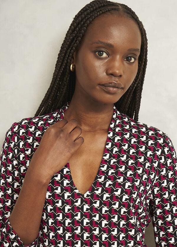 Hobbs Pink Aimee Printed V Neck 3/4 Sleeve Top Pink Ivory