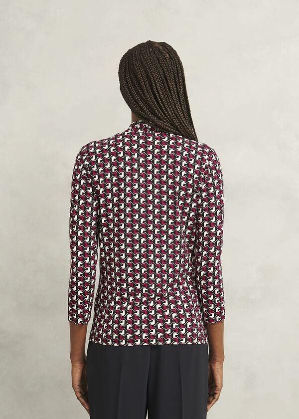 Hobbs Pink Aimee Printed V Neck 3/4 Sleeve Top Pink Ivory