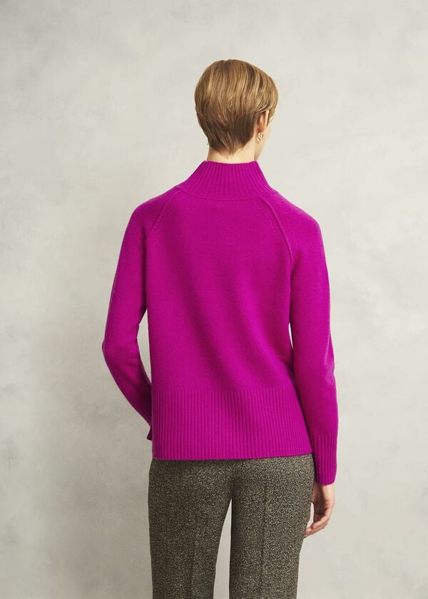 Hobbs Pink Lorraine Wool Blend Turtle Neck Knitted Jumper Magenta Pink