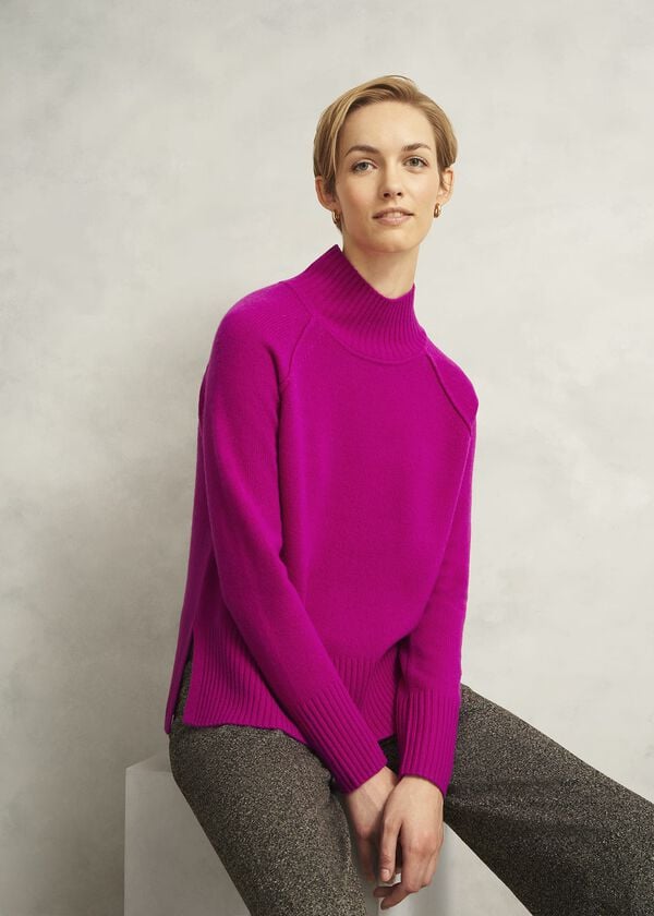 hobbs Pink Lorraine Wool Blend Turtle Neck Knitted Jumper Magenta Pink