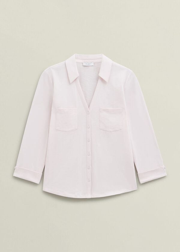 Hobbs Pink Zariah Cotton Slub 3/4 Sleeve Shirt Pale Pink