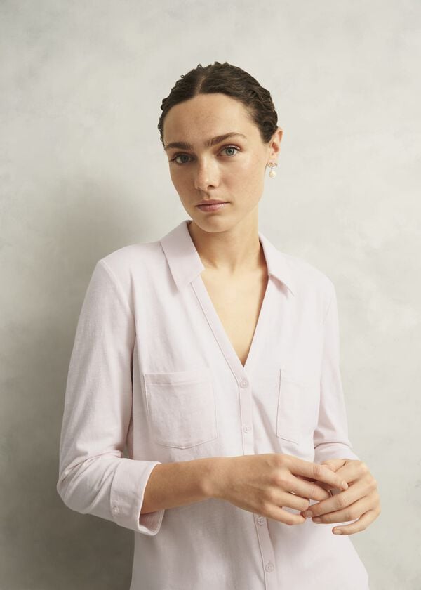 Hobbs Pink Zariah Cotton Slub 3/4 Sleeve Shirt Pale Pink