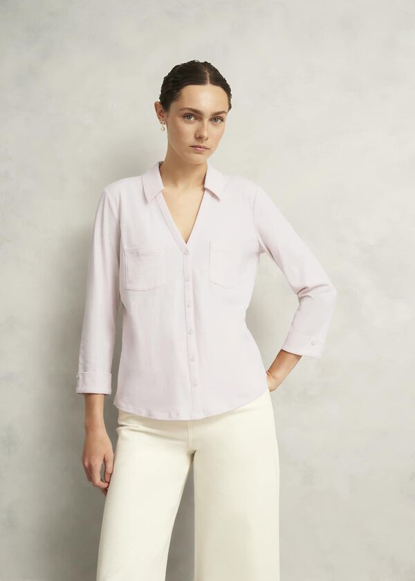 hobbs Pink Zariah Cotton Slub 3/4 Sleeve Shirt Pale Pink