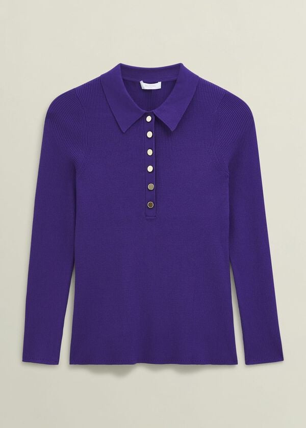 Hobbs Purple Fara Ribbed Knitted Shirt Future Purple