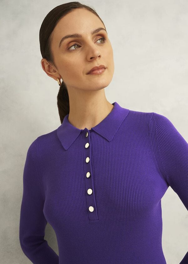 Hobbs Purple Fara Ribbed Knitted Shirt Future Purple