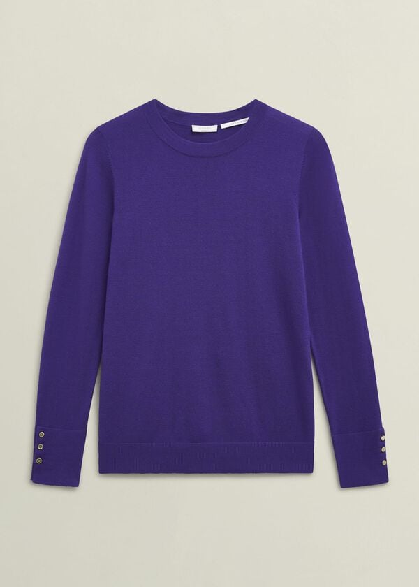 Hobbs Purple Penny Merino Wool Crew Neck Knitted Jumper Future Purple