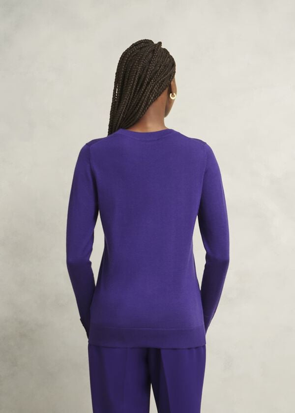 Hobbs Purple Penny Merino Wool Crew Neck Knitted Jumper Future Purple
