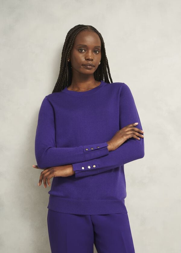 hobbs Purple Penny Merino Wool Crew Neck Knitted Jumper Future Purple