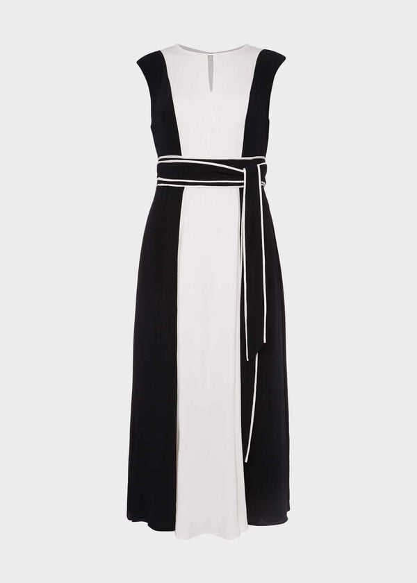 Hobbs Rae Colourblock Fit And Flare Dress Navy Ivory