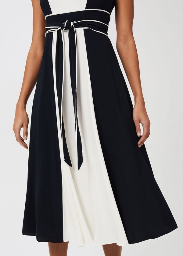 Hobbs Rae Colourblock Fit And Flare Dress Navy Ivory