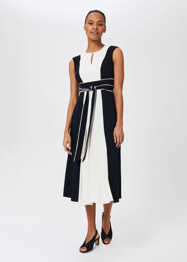 hobbs Rae Colourblock Fit And Flare Dress Navy Ivory