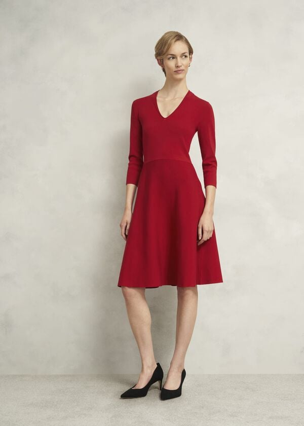 hobbs Red Scarlett V Neck Knitted Dress Pomegranate Red