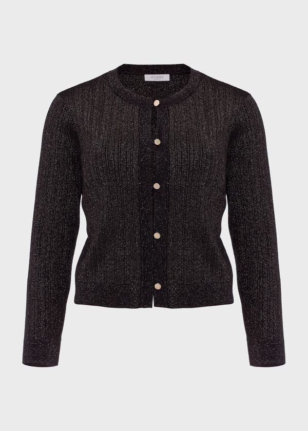 Hobbs Reena Sparkle Ribbed Knitted Cardigan Black Gold