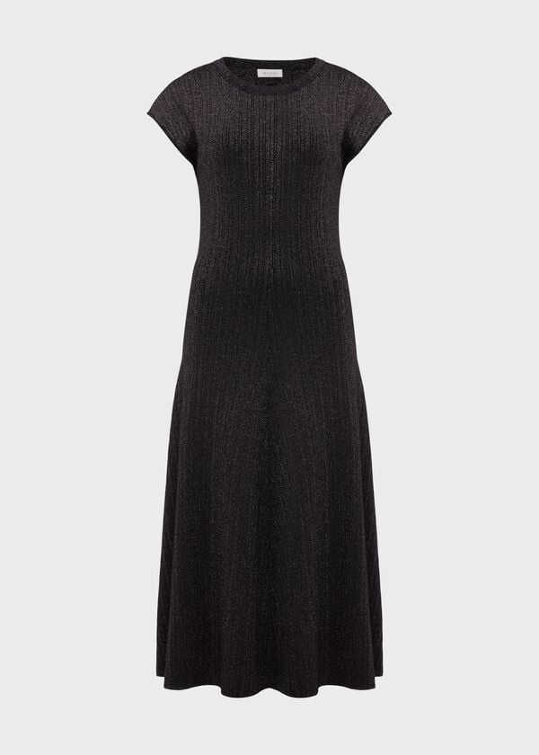 Hobbs Reena Sparkle Ribbed Knitted Dress Black Gold