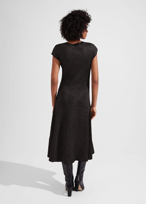 Hobbs Reena Sparkle Ribbed Knitted Dress Black Gold