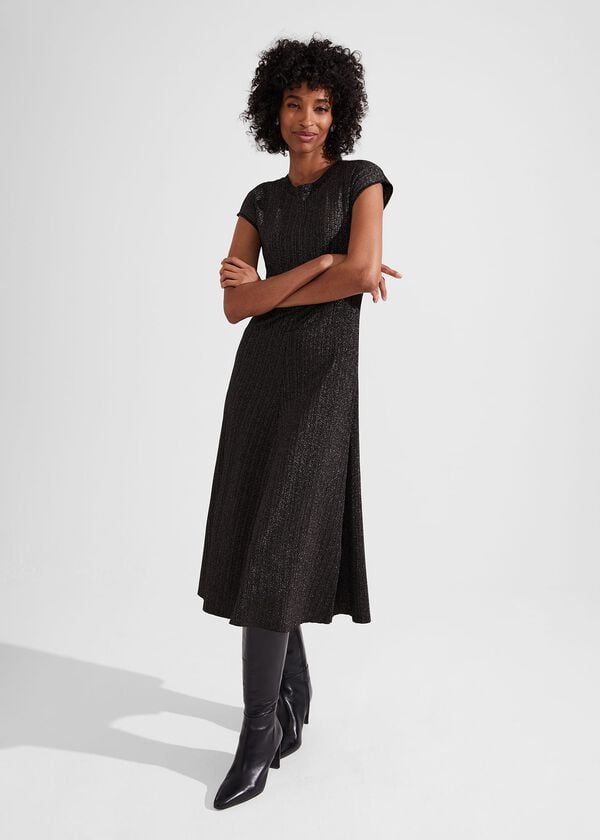 hobbs Reena Sparkle Ribbed Knitted Dress Black Gold