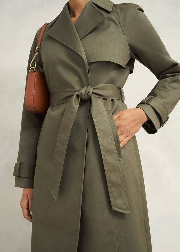 Hobbs Rhian Shower Resistant Trench Coat Olive Green