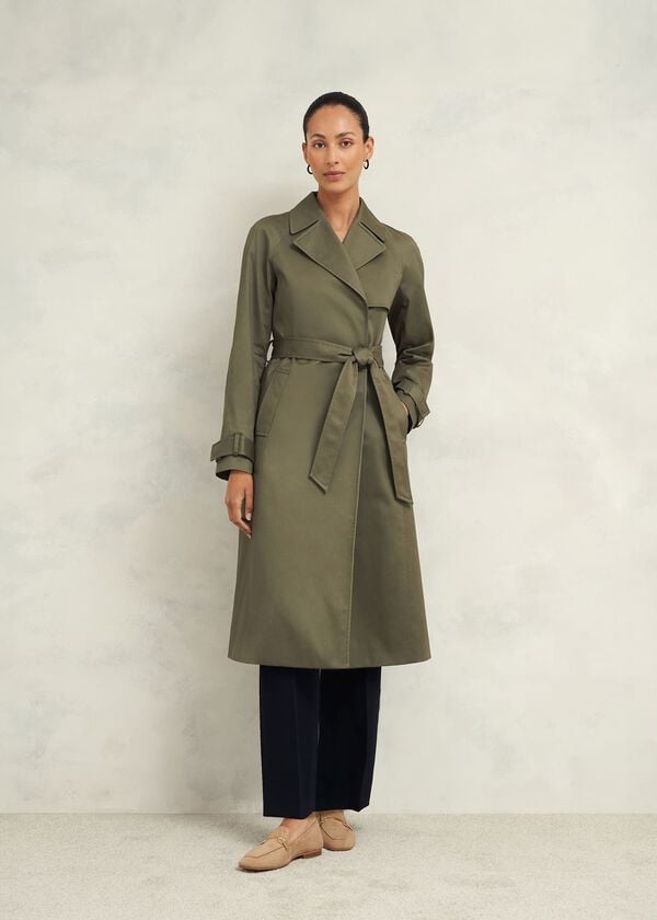 hobbs Rhian Shower Resistant Trench Coat Olive Green