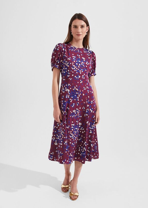 hobbs Rochelle Floral Fit And Flare Dress Purple Multi