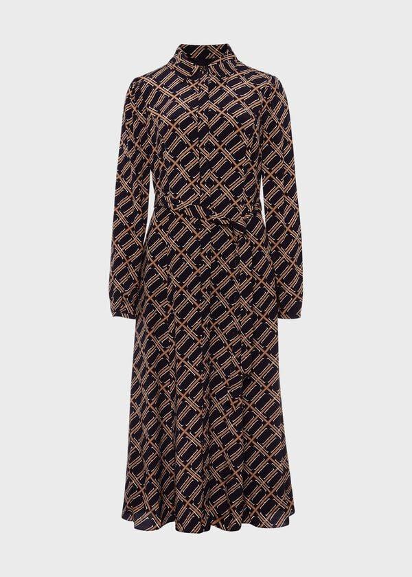 Hobbs Savannah Belted Fit And Flare Dress Navy Multi