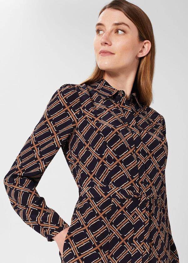 Hobbs Savannah Belted Fit And Flare Dress Navy Multi