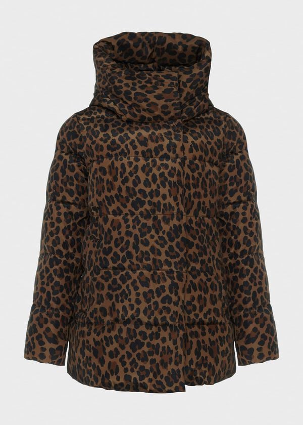 Hobbs Short Heather Water Resistant Puffer Jacket Camel Multi