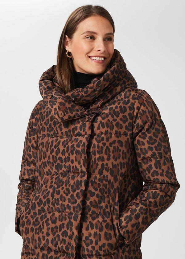 Hobbs Short Heather Water Resistant Puffer Jacket Camel Multi