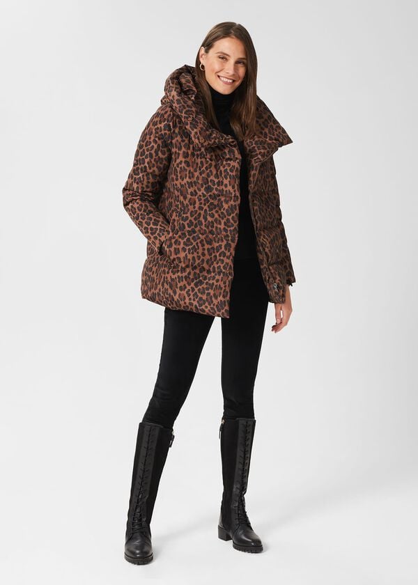 Hobbs Short Heather Water Resistant Puffer Jacket Camel Multi