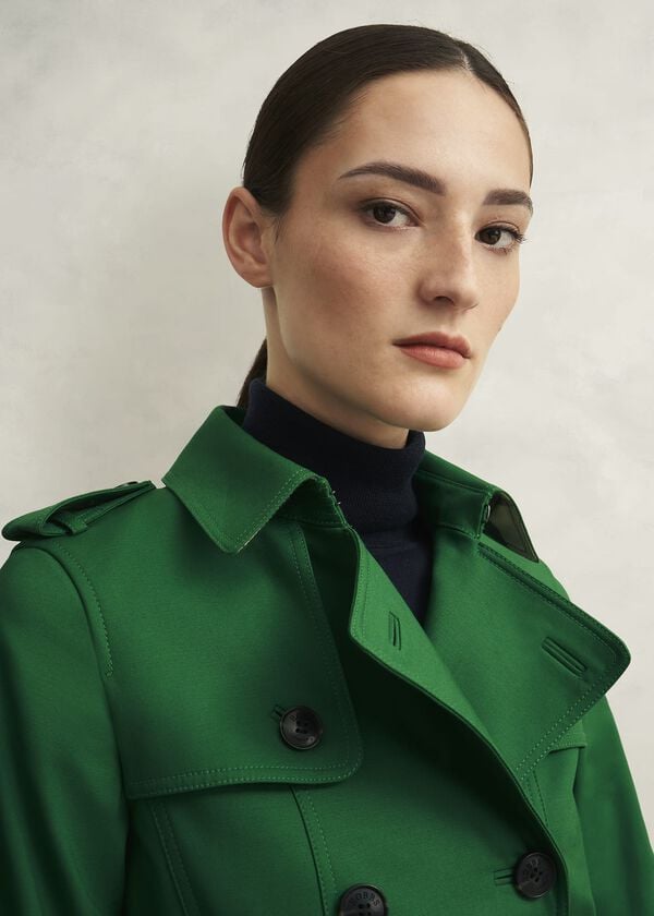 Hobbs Skylar Shower Resistant Trench Coat Verdant Green