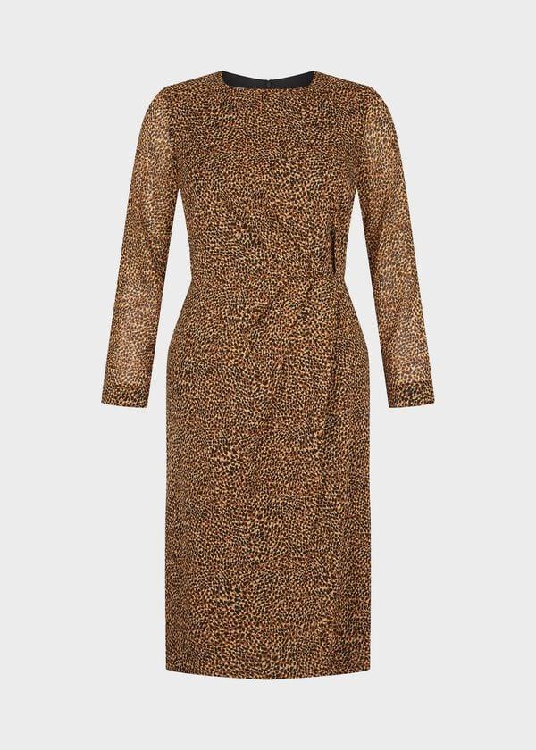 Hobbs Trina Silk Blend Animal Print Dress Chocolate Multi