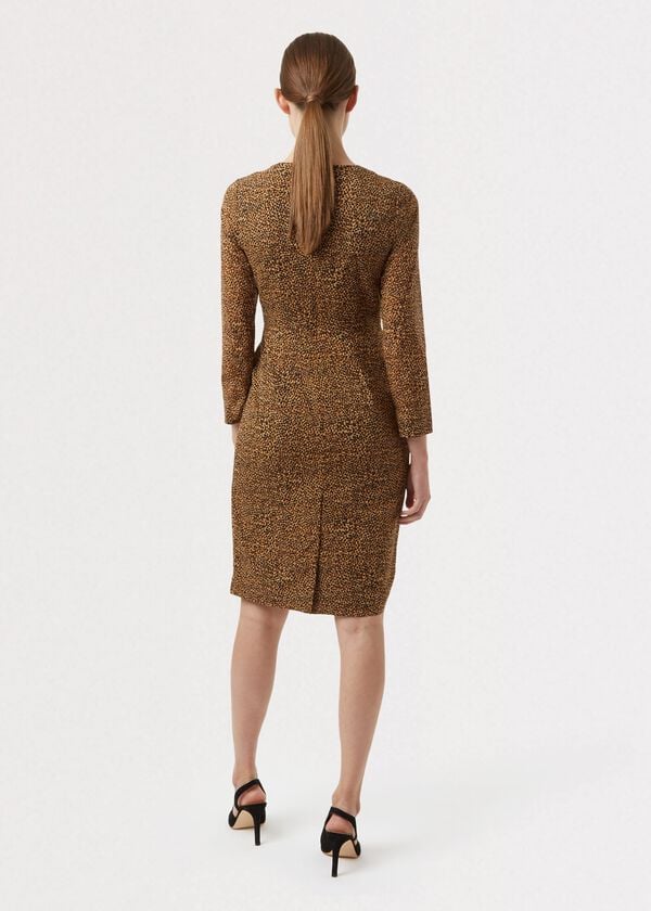 Hobbs Trina Silk Blend Animal Print Dress Chocolate Multi