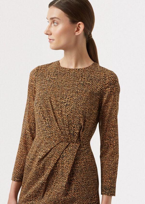 Hobbs Trina Silk Blend Animal Print Dress Chocolate Multi