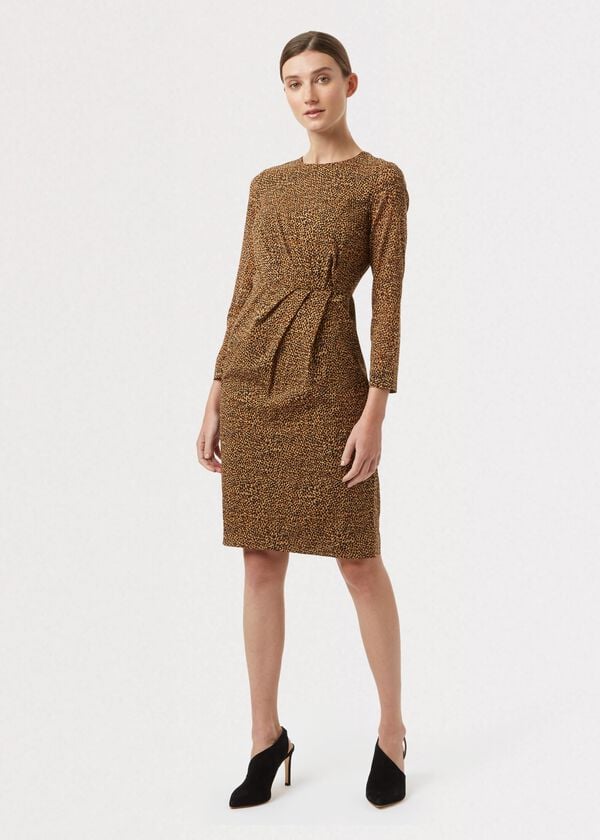 hobbs Trina Silk Blend Animal Print Dress Chocolate Multi