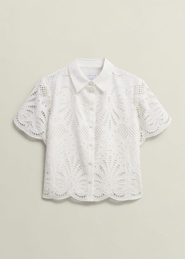 Hobbs White Buscot Cotton Broderie Shirt Hobbs White