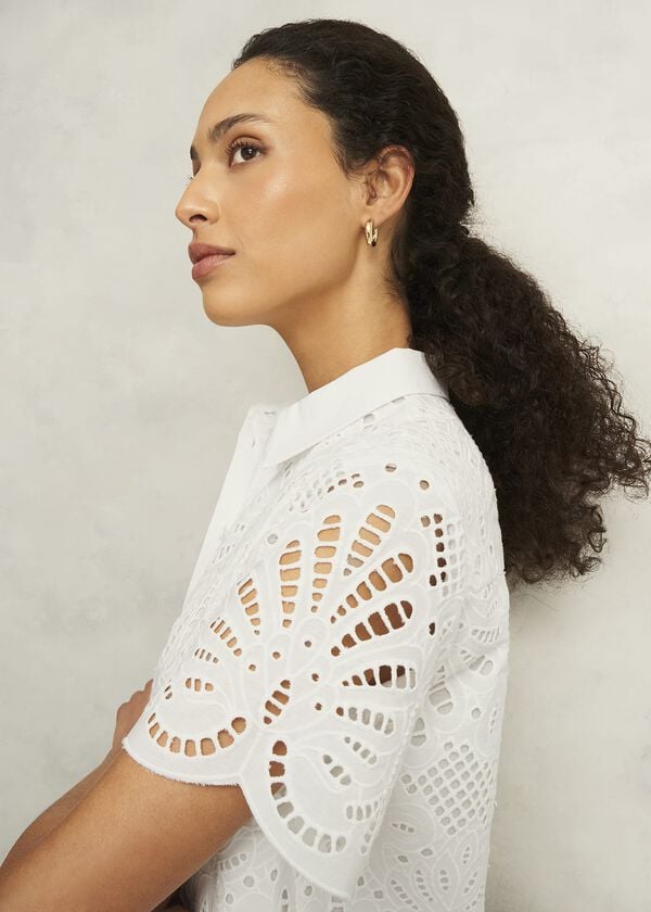 Hobbs White Buscot Cotton Broderie Shirt Hobbs White