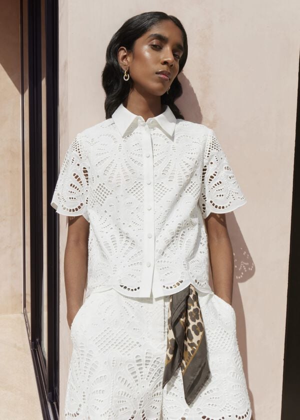 hobbs White Buscot Cotton Broderie Shirt Hobbs White