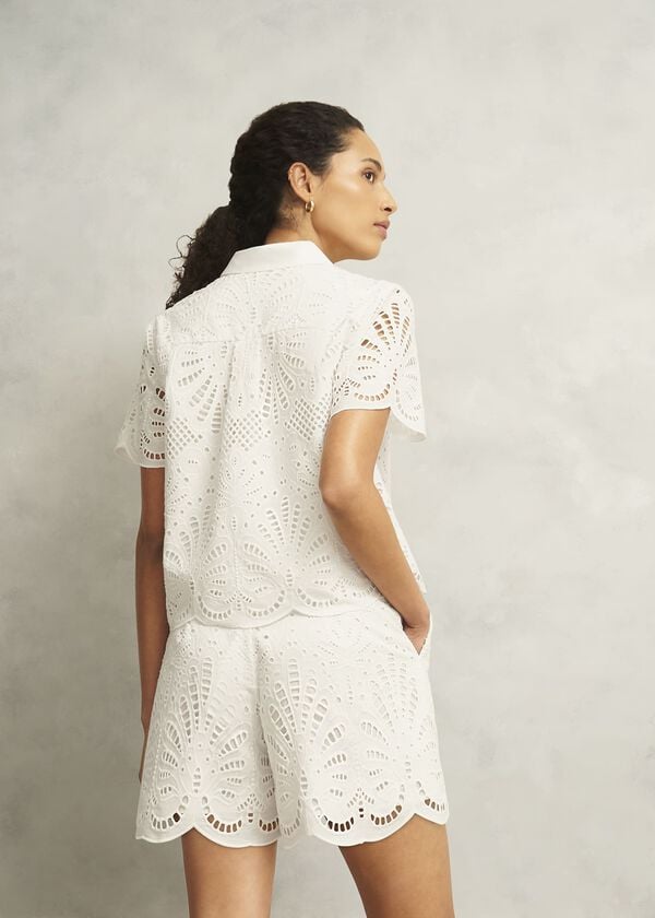Hobbs White Buscot Cotton Broderie Shorts Hobbs White
