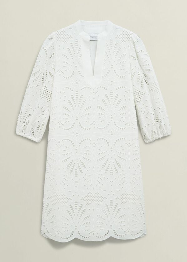 Hobbs White Easedale Cotton Broderie Dress Hobbs White