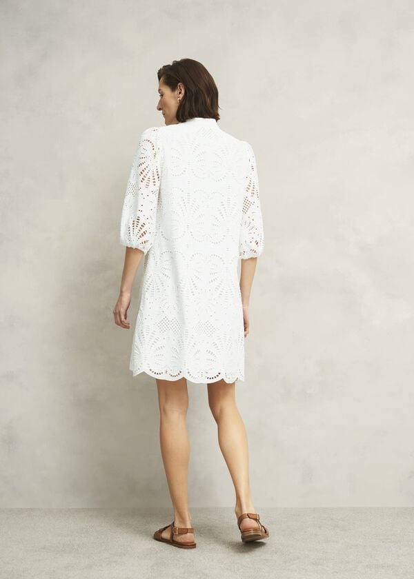 Hobbs White Easedale Cotton Broderie Dress Hobbs White