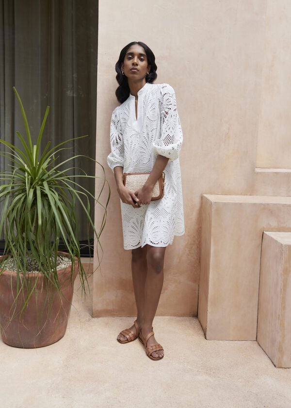 hobbs White Easedale Cotton Broderie Dress Hobbs White