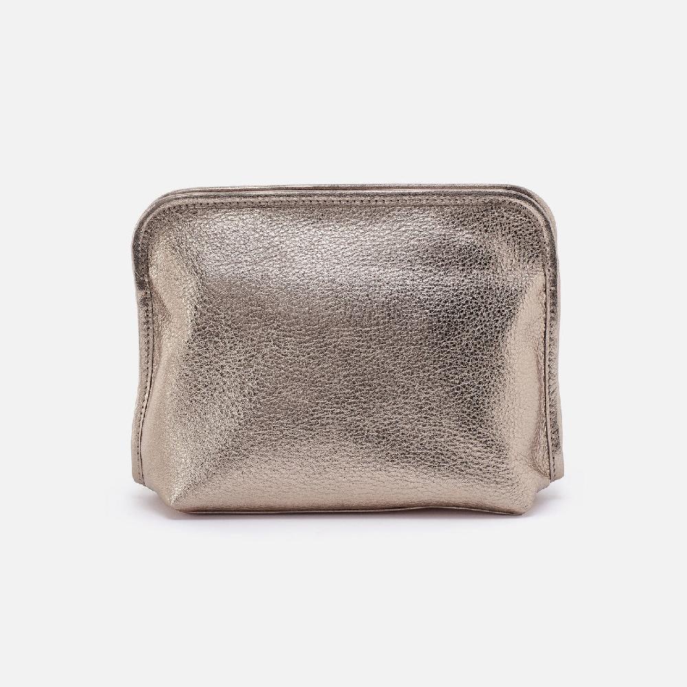 Hobo Beauty Cosmetic Pouch Metallic Leather| Cameo Quartz