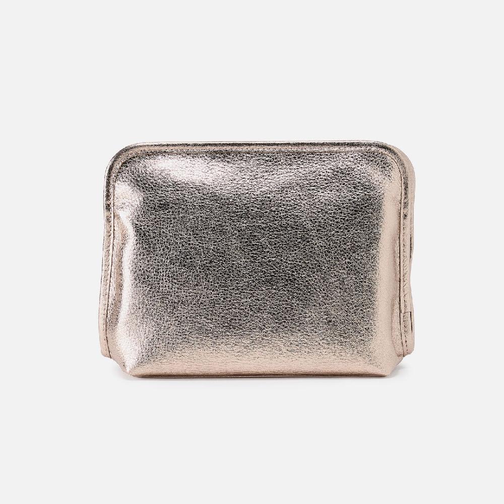 hobo Beauty Cosmetic Pouch Metallic Leather| Cameo Quartz