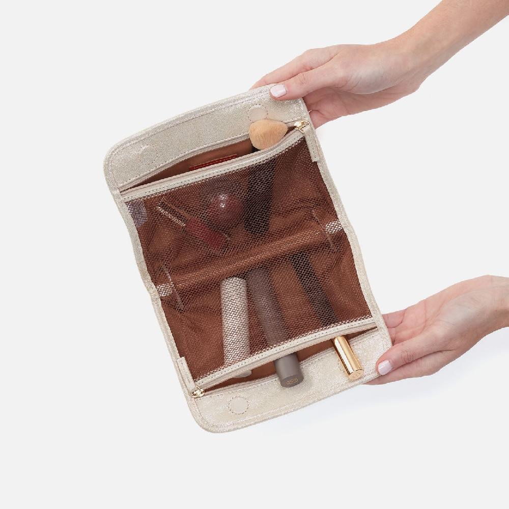 Hobo Beauty Cosmetic Pouch Metallic Leather| Sand Shimmer