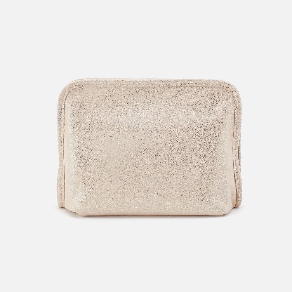 Hobo Beauty Cosmetic Pouch Metallic Leather| Sand Shimmer