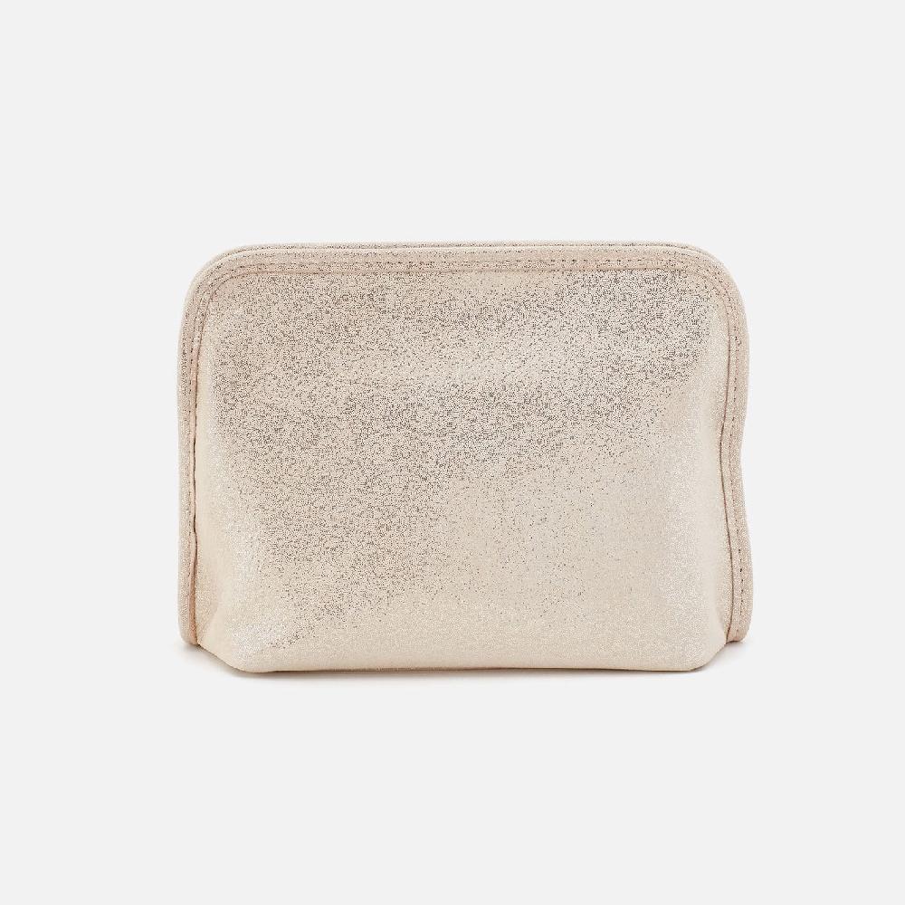 hobo Beauty Cosmetic Pouch Metallic Leather| Sand Shimmer