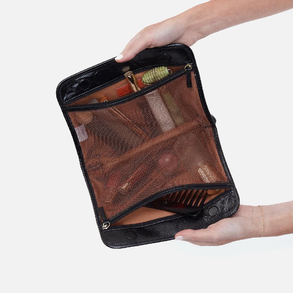 Hobo Beauty Large Cosmetic Pouch Polished Leather| Black