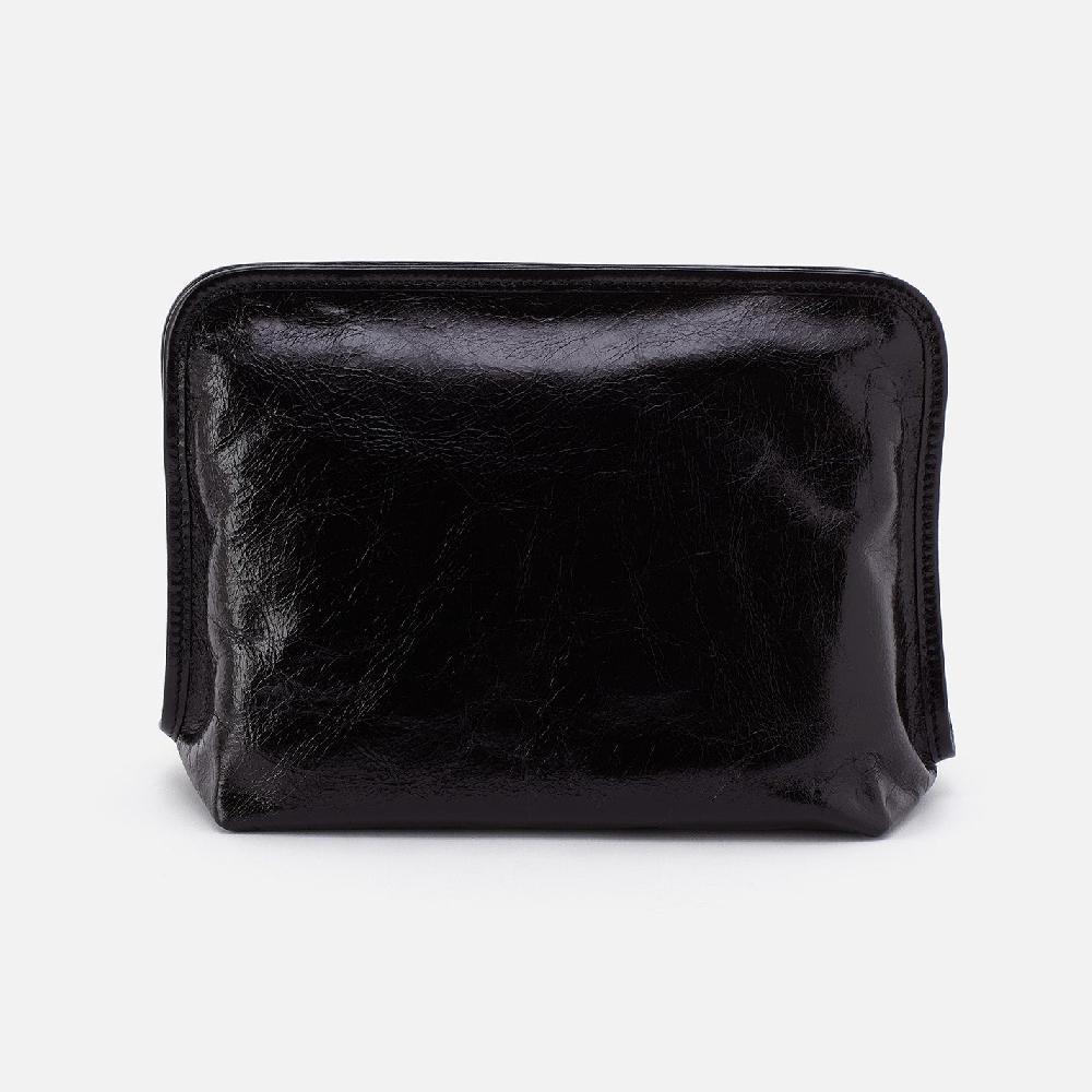 hobo Beauty Large Cosmetic Pouch Polished Leather| Black